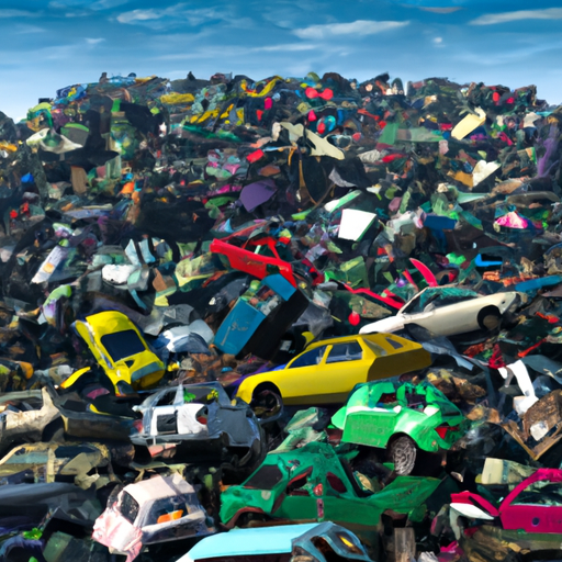 תמונה המציגה מגרש גרוטאות רחב ידיים, מלא במגוון מכוניות גרוטאות.
