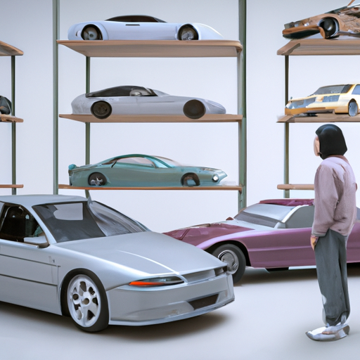 תמונה של אדם מהורהר המתבונן בדגמי רכב שונים באולם תצוגה, המייצג את תהליך הבנת הצרכים האישיים.